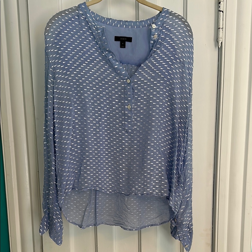 J. Crew Blue and White High Low Long Sleeve Blouse